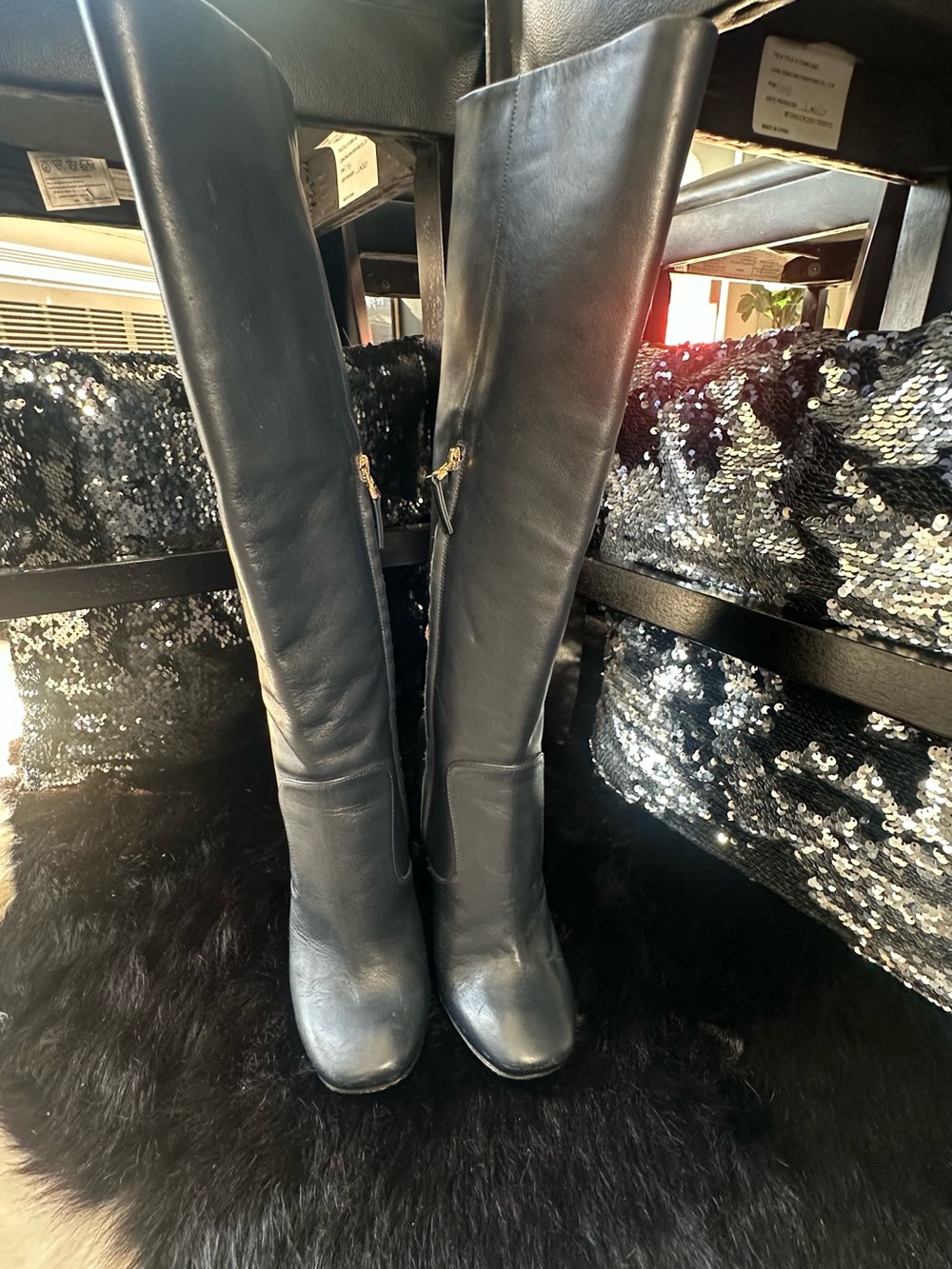 Fendi Black Leather Over-the-Knee Zip Boots